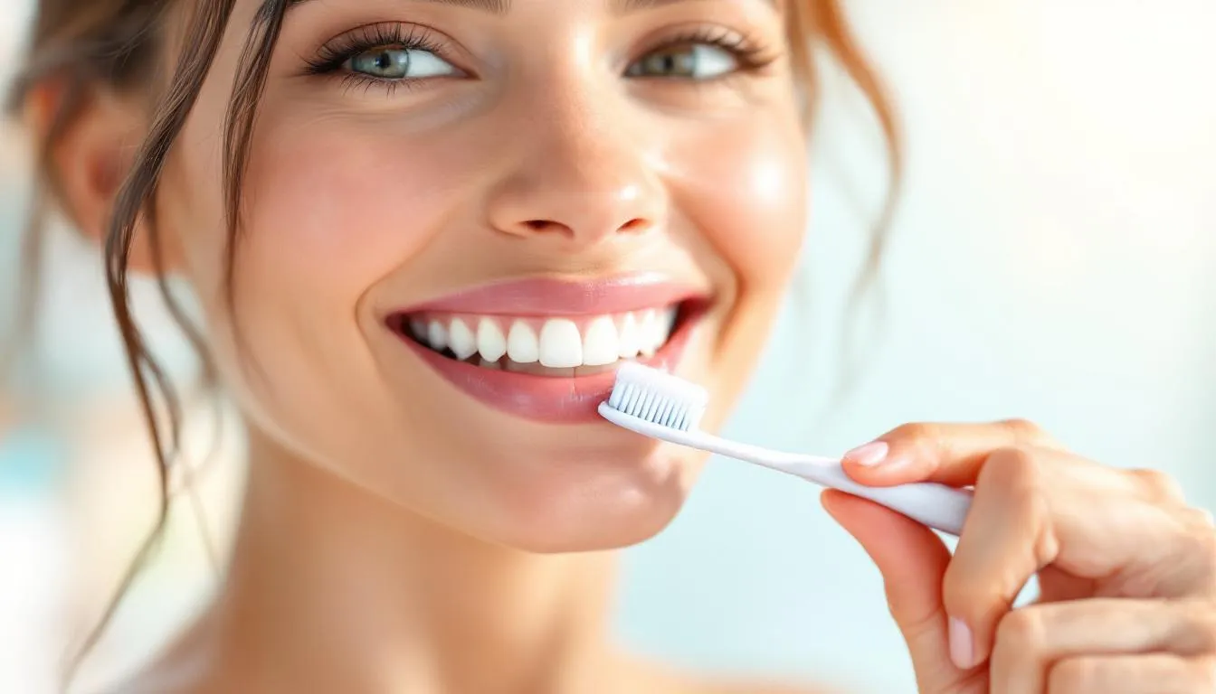 A person maintaining their whiter smile by brushing their teeth, emphasizing oral health.