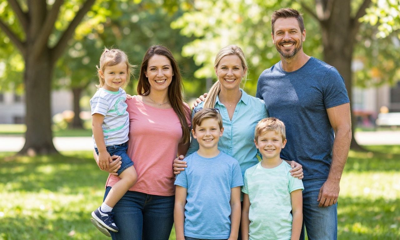 Smiling family in Guelph, Ontario, benefiting from dental care.