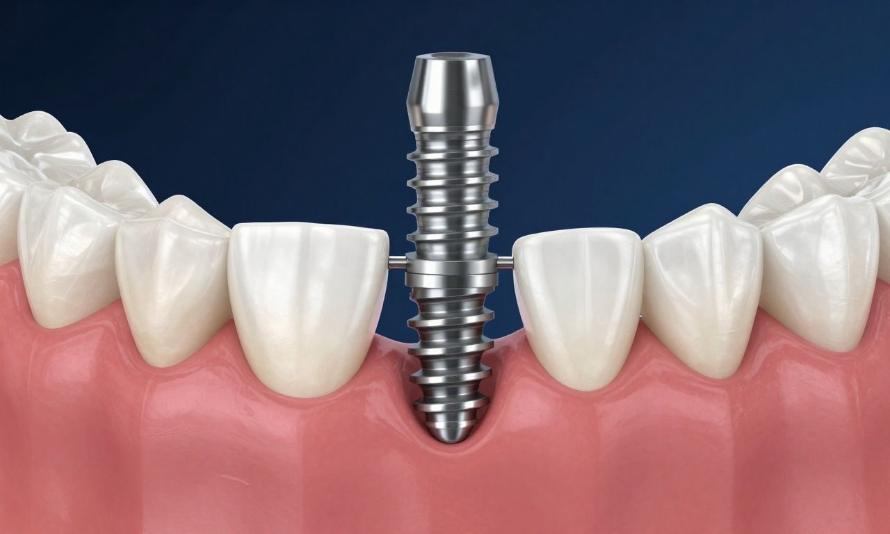 A diagram showing the three parts of a dental implant: the post, the abutment, and the crown